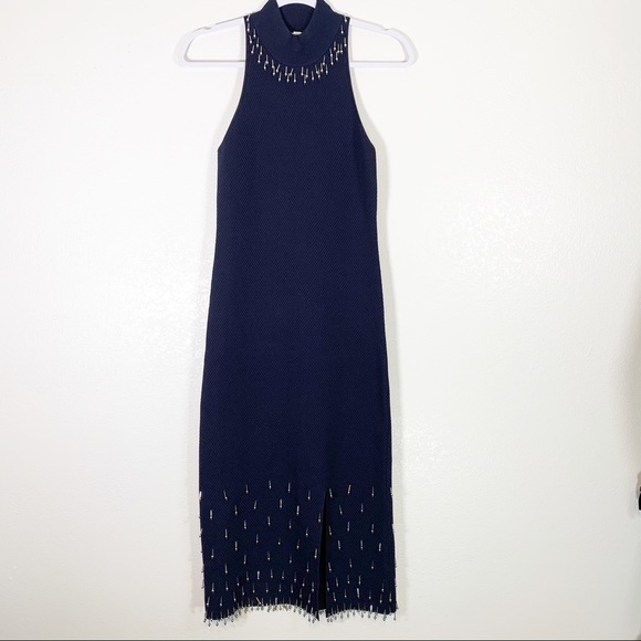Jonathan Simkhai Beaded Navy Blue Dress Small - Picture 6 of 11